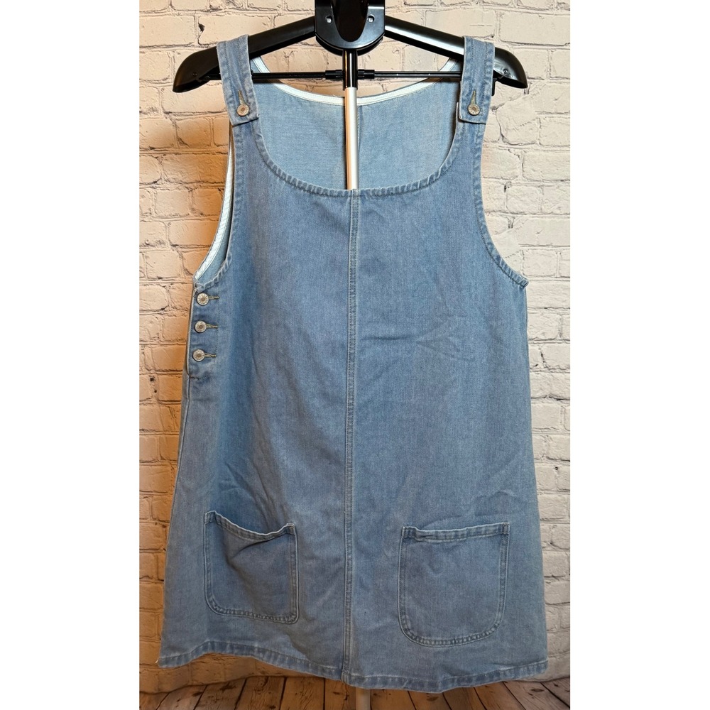 Light Wash Denim Pinafore Dress Blue Cotton Blend Jumper Size L